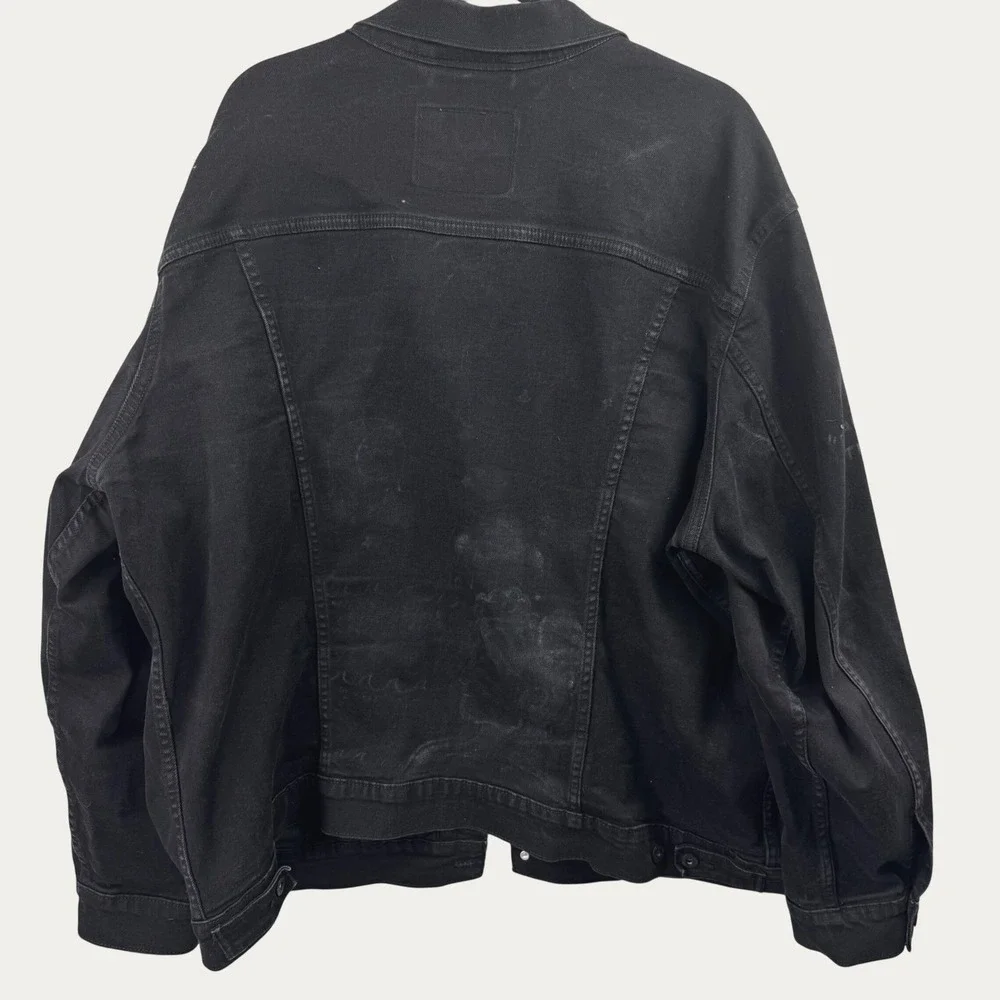 Levis Trucker Jacket Mens 3XL Black Graphic Sleeve Streetwear Custom Denim